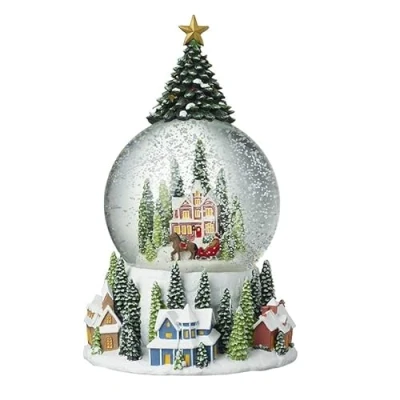 Image of Heaven Sends Snowy Townscape Snowglobe With Tree Top 12x12x22.5 Centimetre