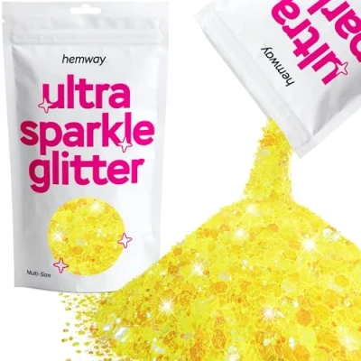 Image of Glitter Multi Size Fluorescent Yellow Ultra Sparkle Sequins Nail Face Festival Christmas Halloween Makeup Chunky Fine 100g / 3.5oz