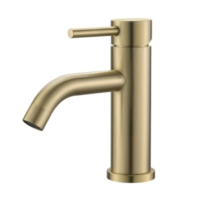 Image of Ibergrif Brushed Nickel Bathroom Basin Mixer Taps Single Hole Lever (Golden, M11003Y)