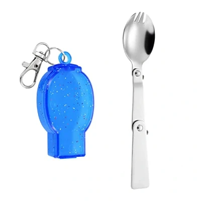 Image of Foldable Portable Spoon Fork Salad Sporks Stainless Steel Camping Cutlery Outdoor Travel Tableware Easy to Use
