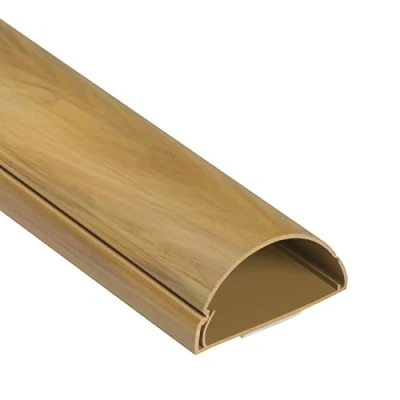 Image of D Line Maxi Cable Trunking, Wall Mounted TV Wire Hider, Paintable, Half Round Self Adhesive Cover, Desk Management 50mm (W) x 25mm (H) 1 meter Length Oak Effect