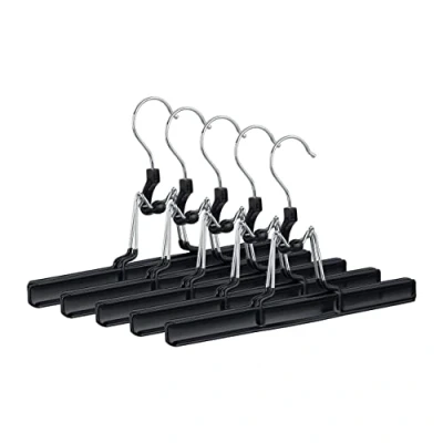 Image of Relaxdays Metal Trouser Hangers Pack of 5, 360 Swivel Hooks, Firm Clamps, Skirt Holders, Rubberized, 26 cm, Black