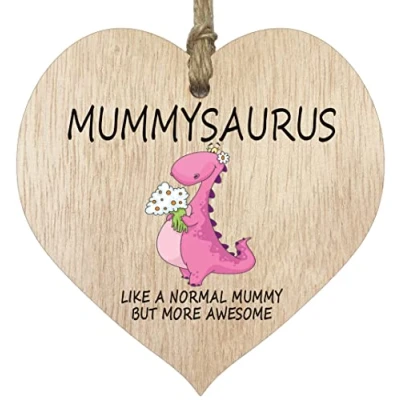 Image of Mummysaurus Heart Hanging Wooden Sign Plaque, Best Mum Gifts From Daughter, Light Wood Hearts Signs, Presents For Mummy, Gift Mother Daughter Gifts,
