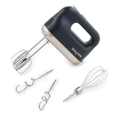 Image of Salter EK5512BGRY Marino Hand Mixer 250W Electric Whisk, 5 Speed, Stainless Steel Attachments, 2 Mixing Beaters, Dough Hooks and Balloon Eject Button, Baking Kitchen Food