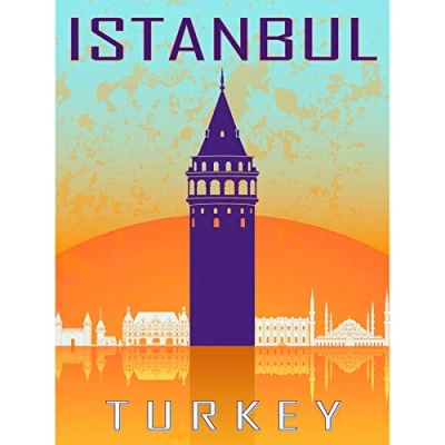 Image of Wee Blue Coo Travel Tourism Istanbul Turkey Galata Tower Byzantine Large Art Print Poster Wall Decor 18x24 inch