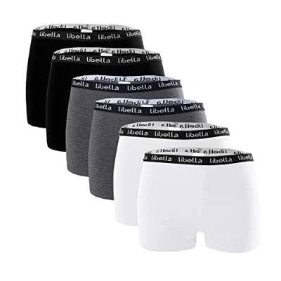 Image of Libella® Panties Boxer Shorts Women&#039;s Hipsters Underpants Underwear Set Cotton 6 Pack Black White Grey 3429BWG L