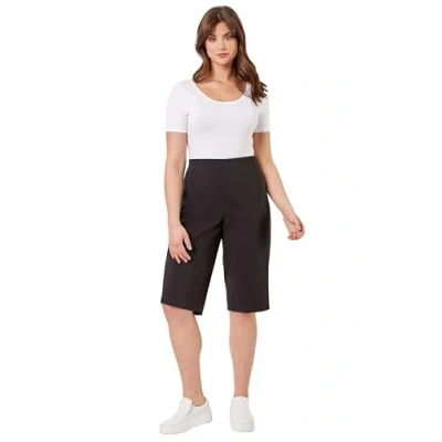 Image of Roman Originals Knee Length Shorts for Women UK Ladies Cropped Capri Stretch Bengaline Pants Crop Trousers Summer Legging Lounge Essentials Elasticated Casual Clothes Black Size 20
