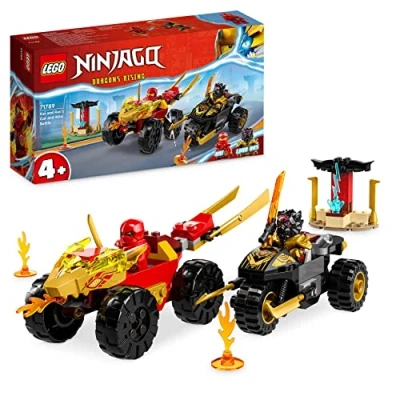 Image of LEGO NINJAGO Kai and Ras&#039;s Car Bike Battle Set, Ninja Racing Toy for 4 Plus Year old Boys &amp; Girls, with 2 Minifigures Vehicles from the Dragons Rising Series, Kids&#039; Gift Idea 71789