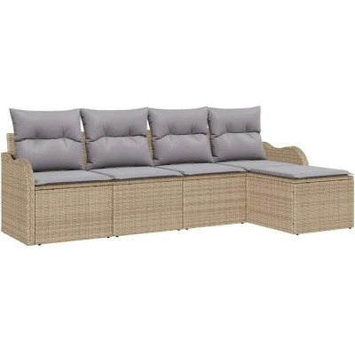 Image of vidaXL 5 Piece Garden Sofa Set with Cushions Beige Poly Rattan