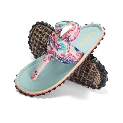 Image of Gumbies Slingback Sandals Easy Slip On Comfy Textile Strpas and Recycled Rubber Sole Comfort Guaranteed Mint/Pink 6
