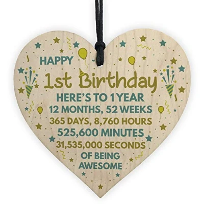 Image of RED OCEAN 1st Birthday Gift For Daughter Son Card Wooden Heart Keepsake