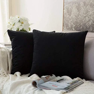 Image of MIULEE Decorative Velvet Cushion Covers 45cm x 45cm/Square Throw Pillowcases for Sofa Bedroom with Invisible Zipper 18x18 Inch Black Sets of 2