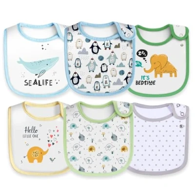 Image of Maiwamita 6 Pack Waterproof Cotton Baby Bibs for Girls Boys Drooling Eating with Snaps (multi6)