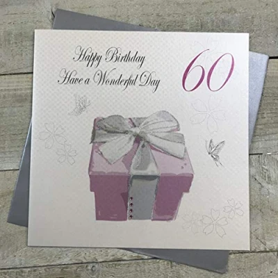Image of WHITE COTTON CARDS Large Happy Wonderfu Day, Pink Present Handmade 60th Birthday Card, XPB60