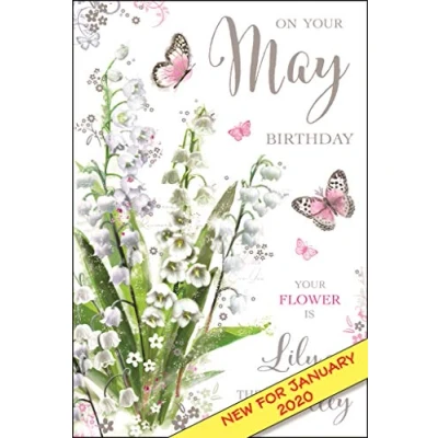 Image of Jonny Javelin Artistic Female Birthday Card (JJ SG77) May Birthday, Lily of The Valley Foil, Flitter &amp; Embossed Finish