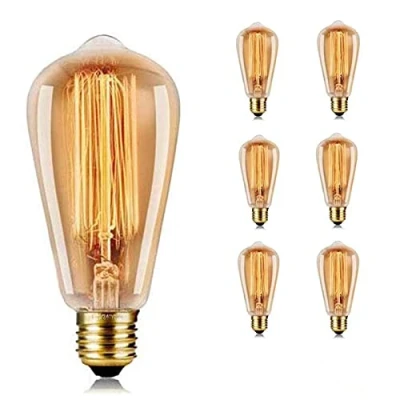 Image of YOUDIAN Vintage Edison Light Bulb 40W Dimmable Screw ST64 E27 Base 220V Incandescent Classic Antique Style Warm Whtie 2700K Amber Glass 6 Packs