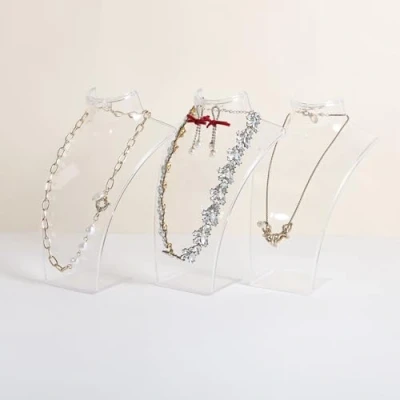 Image of GemeShou Acrylic Jewelry Necklace bust and Earring Display Stand, Transparent Holder for selling, Clear 3D Mannequin 【Acrylic set of 3】