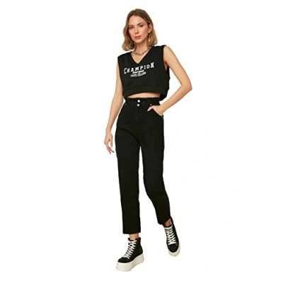 Image of Trendyol Women High Waist Straight Leg Mom Jeans Black