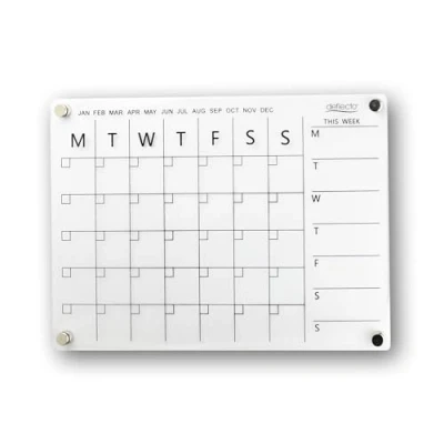 Image of Deflecto A4 Acrylic Weekly/Monthly Planner Magnetic Mounting System 29.7cm x 21cm, ideal for Activities, Reminders, Homework, Meal Planning.