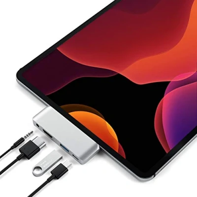 Image of SATECHI Type C Mobile Pro Hub Adapter with USB PD Charging, 4K HDMI, 3.0 &amp; 3.5mm Headphone Jack For M2/ M1 iPad Pro, Air, Mini and more (Silver)