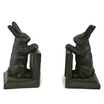 Image of Antique Style Cast Iron Bookends or Door Stop. a Set of 2 Animals Playing. Perfect for Rabbit Lover and Book Alike. (Rabbit)
