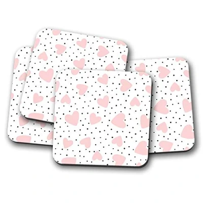Image of 4 Set Adorable Pink Hearts Coaster Love Heart Cute Wife Fiance #16752