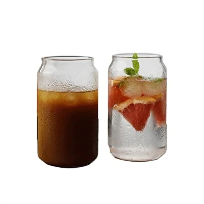 Image of URMAGIC 2 Pcs Can Shaped Beer Glass, 400ml Clear Drinking Glasses,Highball Glasses Set,Cocktail Glasses, Whiskey Glasses,Iced Coffee Glasses,Tall Glass Cups,Wine Cups,Juice Cup