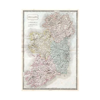 Image of Wee Blue Coo Map 1850 Hall Ireland Frame Wooden Gift Wall Art Print