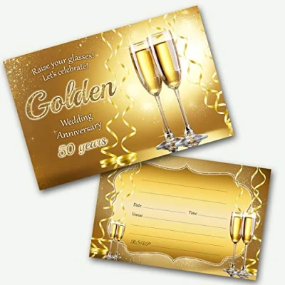Image of Golden Wedding Anniversary 50th Invitations Pack with Envelopes WRITE ON