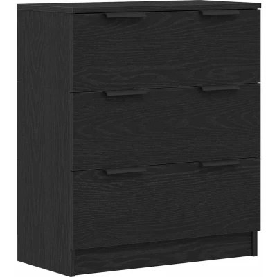 Image of vidaXL Black Oak Sideboard Engineered Wood Storage Unit with 3 Drawers for Dining/Living Room, 60x30x70cm