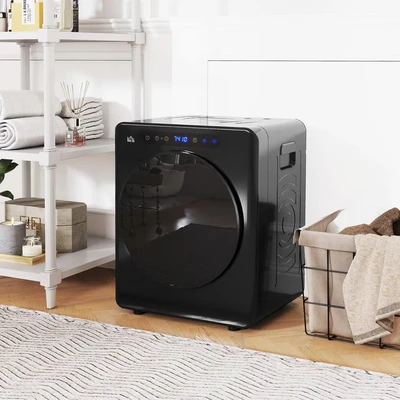Image of HOMCOM 4kg Vented Tumble Dryer, 1000W Compact Freestanding Front Dryer with Stainless Steel Tub, Timer, 6 Heat Settings, Small Portable Clothes Drying Machine, Black