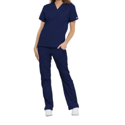 Image of Cherokee Women Woman Scrub Top Plus size Originals Medical Clothing With Pockets V Neck WWE4700 Navy 2XL