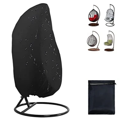 Image of Egg Chair Covers Waterproof Heavy Duty Swing Cover Patio Hanging Cocoon with Drawstring, Outdoor Windproof Anti UV Garden Furniture Storage Bag, 190x115cm