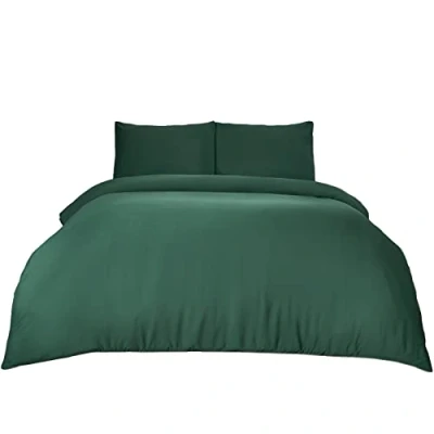 Image of Brentfords Plain Dye Duvet Cover Quilt Pillowcase Microfiber Bedding Set Forest Green, King