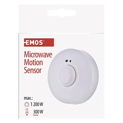 Image of EMOS Microwave Motion Sensor Surface Mounted for Indoor Use, 360 Working Area, 8 m Range, Sensitivity 3 2000 Lux, Adjustable Lighting Time, Installation Height 1.5