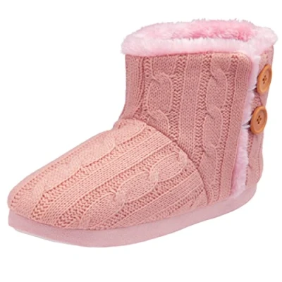 Image of DUNLOP Ladies Slippers Comfortable Booties Quality Ankle Memory Foam Boots Indoor Outdoor with Non Slip Sole Knitted Fluffy Lining, Pink Elgin, 7/8 UK