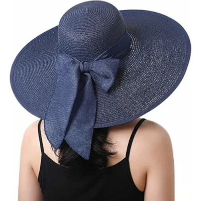 Image of BABAHU Women Foldable Floppy Wide Brim Straw Sun Hat Summer Beach UV UPF 50+