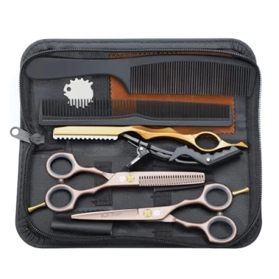 Image of Purple Dragon Rose Gold Hairdressing Scissors Set 5.5 Inch Hair Cutting &amp; Thinning Kit for Men Women Kids Home Salon Barber