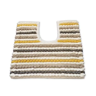 Image of Allure Striped Chunky Bobble Toilet Mat 50 x 50cm Thick, Hand Woven, Super Soft Pedestal (Mustard)