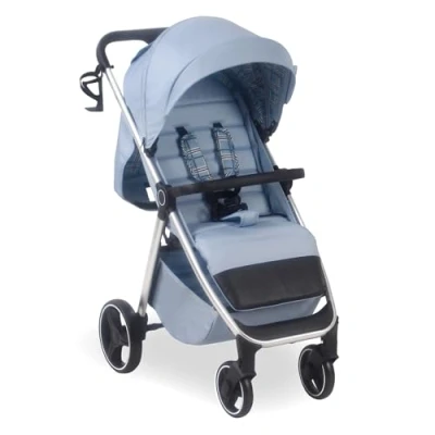 Image of My Babiie MB160 Pushchair from Birth to 4 Years (22kg), Wheel Suspension, Large Basket, XL Canopy, Foldable, Compact, Stroller with Footmuff, Cup Holder, Rain Cover Blue Plaid