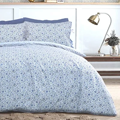 Image of Sleepdown Ditsy Flowers Blue White Reverse Soft Easy Care Duvet Cover Quilt Bedding Set Pillowcase with Ties Double (200cm x 200cm)