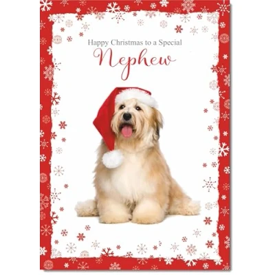 Image of doodlecards Nephew Christmas Card Dog with Santa Hat Medium Size for Plain Envelope