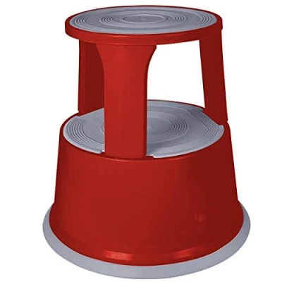 Image of Swift Supastep Metal Red Kick Step Stool with Retractable Castors Heavy Duty Great For Office Warehouse Retail Home 150kg Load Capacity