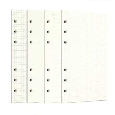 Image of Zelten 1 Pack A6 80 Sheets/160 Pages 4 in Lined Squared Dotted Blank Loose Leaf Punched Paper Refills for 6 Hole Binder Personal Organizer Diary Notebook Refillable Planner