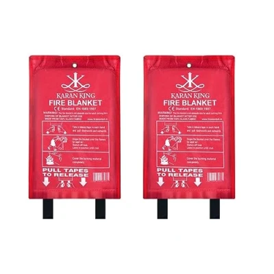 Image of KARAN KING 2 Pack Premium Fire Blanket for Ultimate Safety Flame Retardant Protection Home, Kitchen, Caravans, Garages Heat Resistant, Versatile, and Quick Unfolding with Loops