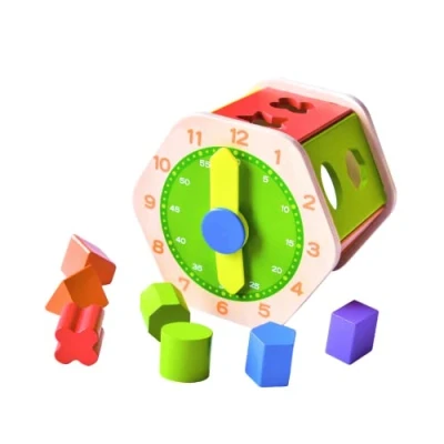 Image of URBN TOYS Wooden Hexagon Colourful Shape Sorter &amp; Clock Early Learning Montessori Toy 18m+