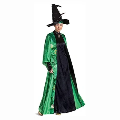 Image of Disguise 116049B Professor Mcgonagall, Official Deluxe Harry Potter Wizarding World Costume Dress and Hat Adult Sized, Solid, Multicolored, M