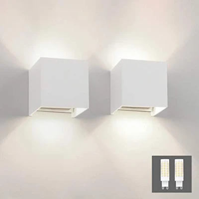 Image of Klighten Modern LED Wall Lights Up and Down Lamp Indoor/Outdoor Sconce for Living Room, Bedroom, Hallway, Natural White 4000K,White (G9 Bulb Include)