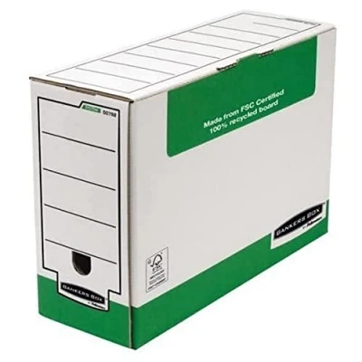 Image of Bankers Box 120 mm Foolscap Transfer File Green/White (Pack of 10)