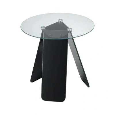 Image of ASPECT Asti Round Side/Laptop/End/Coffeee Table Glass Top Base, Tempered, Clear/Black, 48 diameter x 45(H) cm